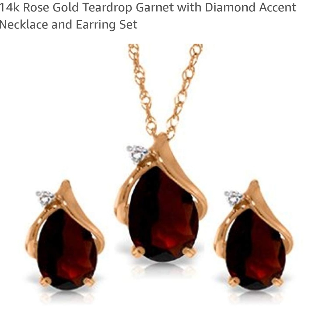 14K Rose Gold Garnet set earrings diamond accent